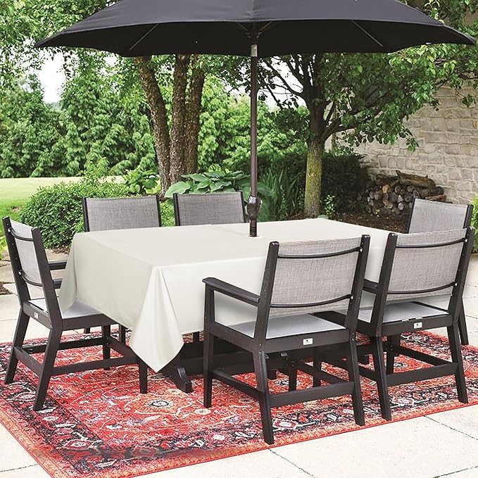 SARAFLORA Outdoor and Indoor Tablecloth -60x84 inch Beige, Wrinkle Free Washable Waterproof Table Cloth with Umbrella Hole and Zipper Rectangle Table Cover for Spring/Summer/Patio/Picnic/BBQS/Party