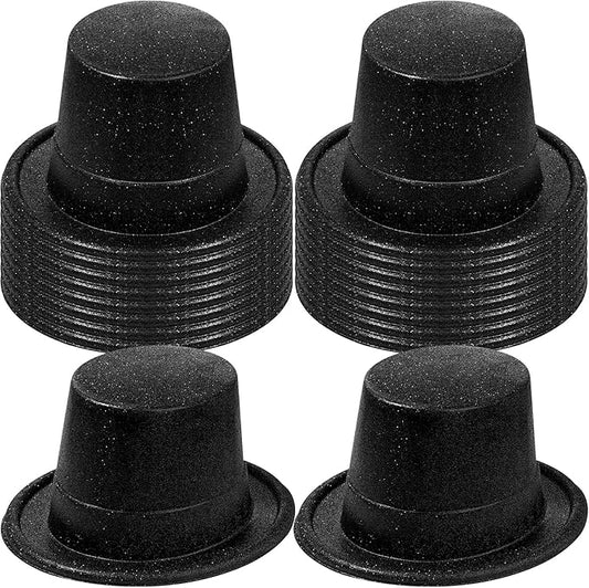 Hillban 50 Pack Glitter Top Hats Bulk Happy New Year Shiny Magician Top Hat for Adults Costume Party