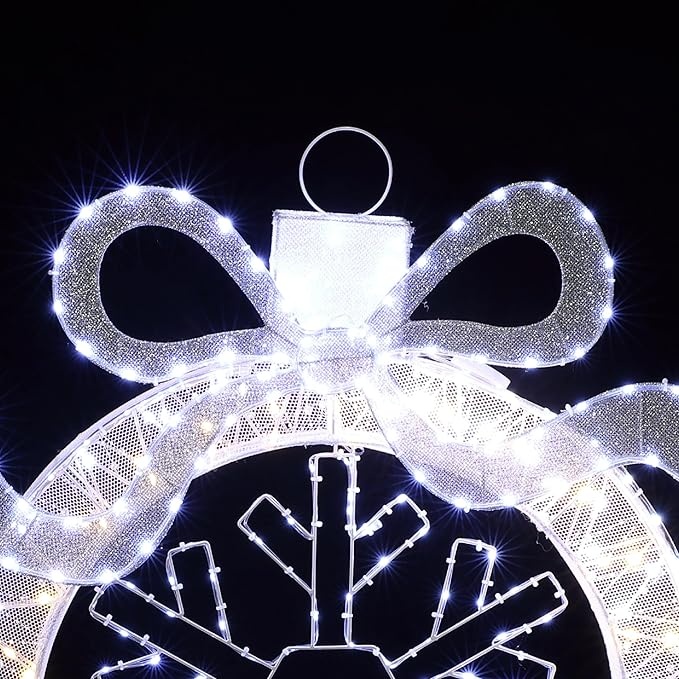 LuxenHome 3FT Lighted Ornament Christmas Outdoor Decorations, Large Light Up Christmas Ornament with Snowflake Yard Decorations Outdoor with 270 LED Lights, Lawn Decor for Xmas, Porch Display