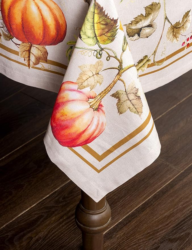 Maison d' Hermine Table Cloth Rectangle Table 100% Cotton 60 x 90 Inches Fall Tablecloth Reusable Everyday Use for Thanksgiving Christmas Decorations Dining Farmhouse Party (Potiron)