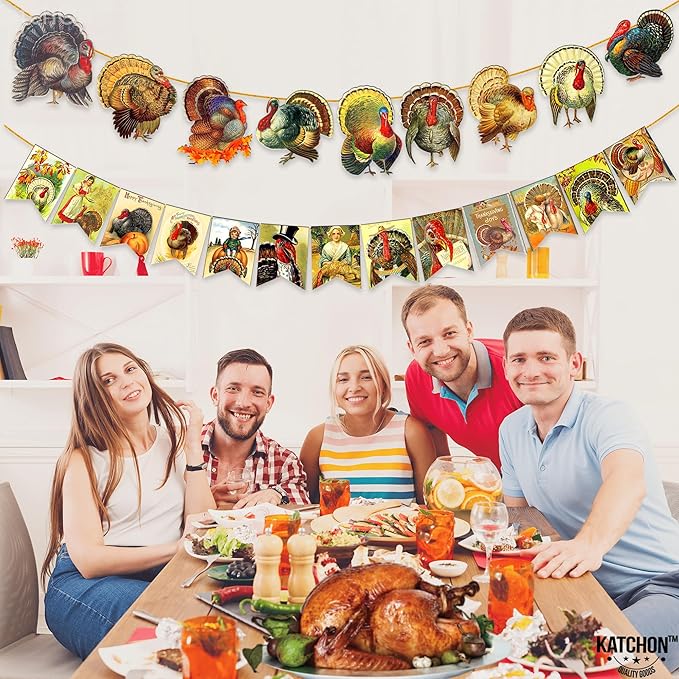KatchOn, Vintage Thanksgiving Banner - 10 Feet, 2 Strings | Turkey Banner for Turkey Decoration | Vintage Thanksgiving Decorations Indoor, Harvest Decorations