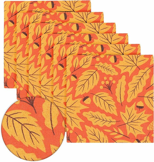 PurpleEssences Fall Napkins, Maple Leaves 18x18 Fall Cloth Napkins Set of 6, 100% Cotton Autumn Fall Harvest Thanksgiving Dinner Napkins for Farmhouse Kitchen, Maple & Hazel