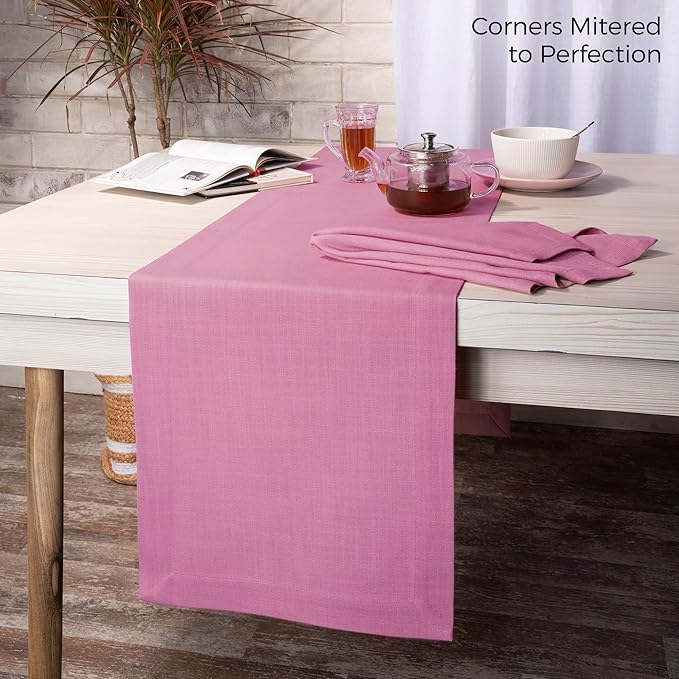 D'Moksha Homes Bubblegum Pink Table Runner 14 x 108 Inch - Faux Linen Table Runner 108 Inches Long - Wrinkle Resistant, Machine Washable for Thanksgiving, Holiday - 100% Recycled Fabric