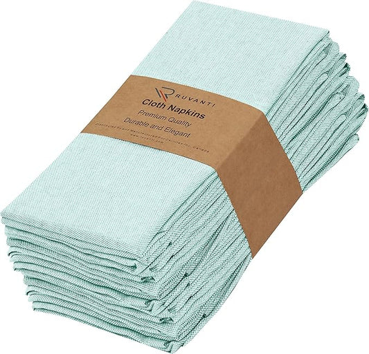 Ruvanti Cloth Napkins Set of 12, 18x18 Reusable Napkins Cloth Washable, Soft & Durable Table Napkin, Poly Cotton Fabric Dinner Napkins for Parties, Christmas, Thanksgiving, Weddings - Sea Green