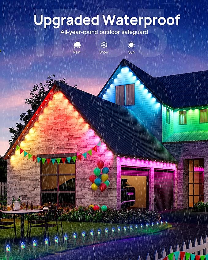 VCOKEN Permanent Outdoor Lights, 63.6ft with 36LED Outdoor Christmas Lights with App Control Remote, DIY Scene Modes Eaves IP65 Waterproof Light for Christmas, Holiday, Decor, Garden Decor