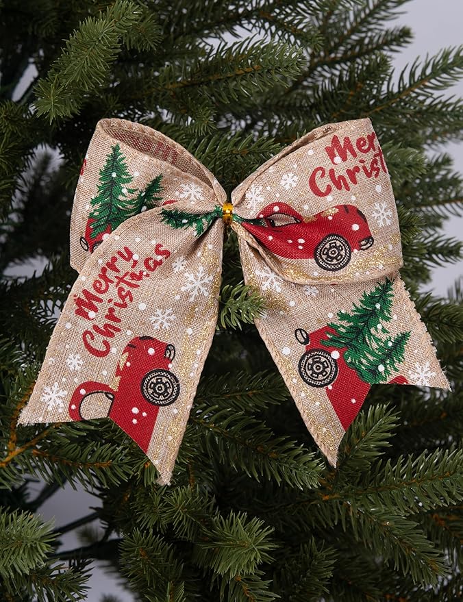 SIMISI RIBBON Christmas Tree Bows Wreaths Graland Xmas Party Decorations Red Truck Ornaments (6 * 6 Inches, 12 Pcs)