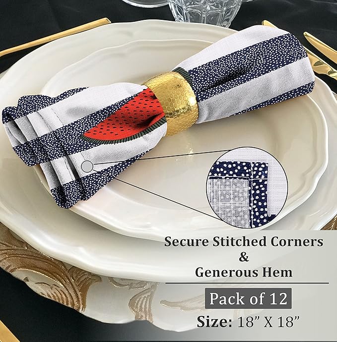 RUVANTI Cloth Napkins Set of 12 Cotton 100%, 18x18 Inches Napkins Cloth Washable, Soft, Absorbent. Cotton Napkins for Parties, Christmas, Thanksgiving, Weddings, Dinner Napkins Cloth - Watermelon