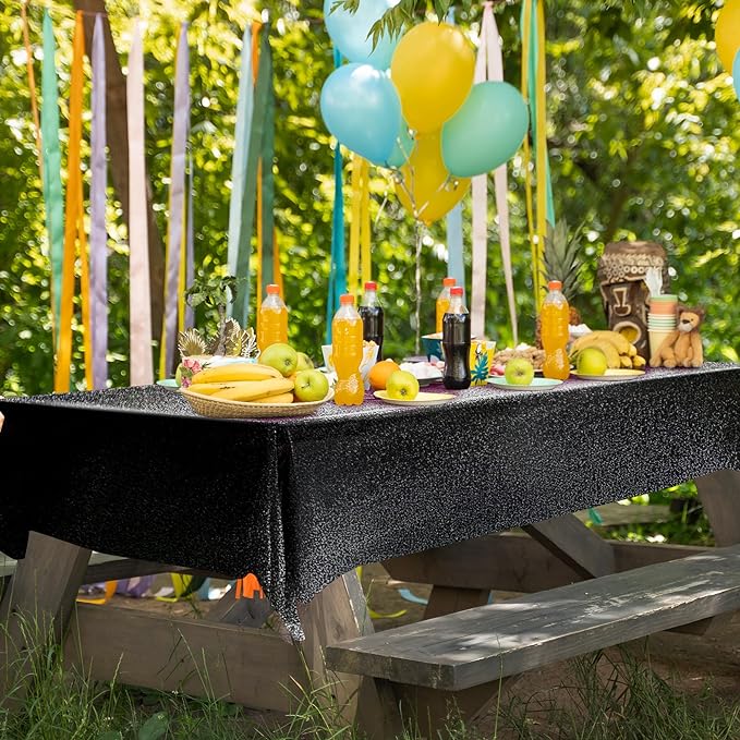 4 Pcs Black Holographic Laser Tablecloth Galaxy Space Table Cloth 40 * 108 Inch Shimmer Star TableCover for Halloween Birthday Graduation Neon Party Supplies Disposable Plastic Foil Table Decor