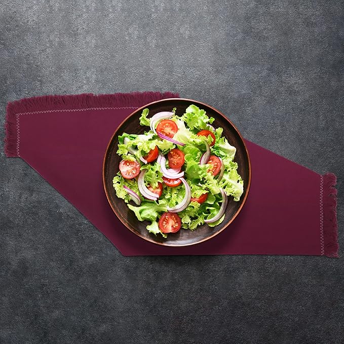 Dinner Cloth Napkins Set of 12, Premium Soft Cotton 20x20 Inches, Highly Absorbent, Hotel Quality Reusable & Washable Dinner Napkins with Fringe Corner Napkins for Home & Weddings - Burgundy