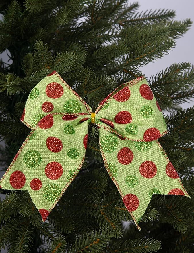 SIMISI RIBBON Christmas Tree Bows Wreaths Graland Xmas Party Decorations Red Green Polka Dot Ornaments (6 * 6 Inches, 12 Pcs)