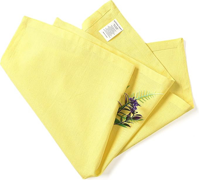 Cloth Napkins Set of 12 Cotton Linen 18x18 Inch - Soft Durable Washable - Ideal for Farmhouse Party Wedding Spring Summer Easter - Perfect Everyday Use Table Linen (Lemon, Pack of 12)