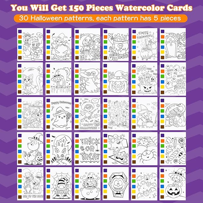 Rotu Halloween Party Favors for Kids - Halloween Water Coloring Books, Goodie Bags, Paintbrushes, Classroom Prizes Trick or Treat Gifts for Kids Goodie Bag Stuffers Fillers, 210Pcs