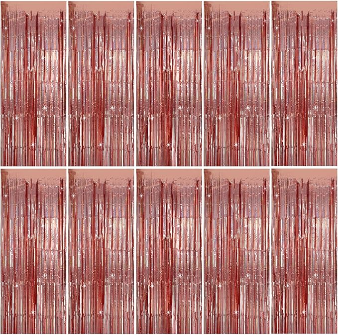 Tinsel Curtain Party Backdrop Rose Gold Birthday Decorations 10 Packs Glitter Foil Fringe Curtain Party Decor Streamers Photo Booth for Birthday Christmas Wedding Halloween Graduation Decoration