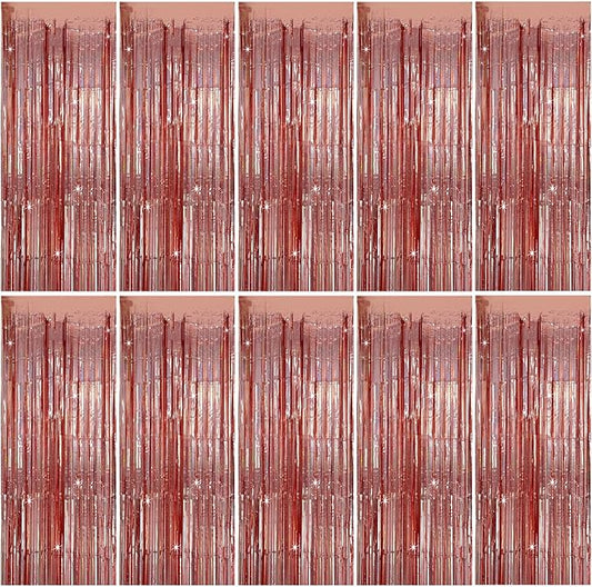 Tinsel Curtain Party Backdrop Rose Gold Birthday Decorations 10 Packs Glitter Foil Fringe Curtain Party Decor Streamers Photo Booth for Birthday Christmas Wedding Halloween Graduation Decoration