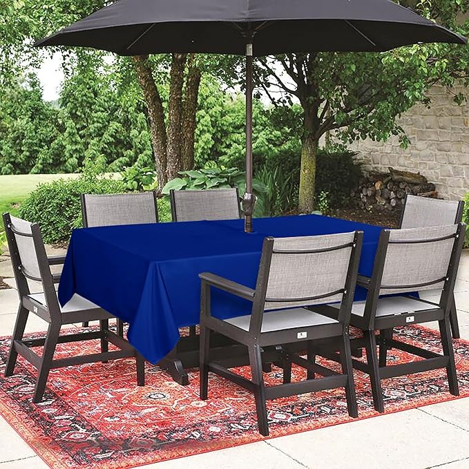 SARAFLORA Outdoor and Indoor Tablecloth -60x84 inch, Blue, Wrinkle Free Washable Waterproof Table Cloth with Umbrella Hole and Zipper Rectangle Table Cover for Spring/Summer/Patio/Picnic/BBQS/Party