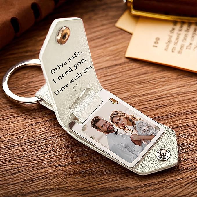 Personalized Photo/Text Leather Keychain for Men Womens Custom Picture Key Chains Memorial Gifts for Family Lover
