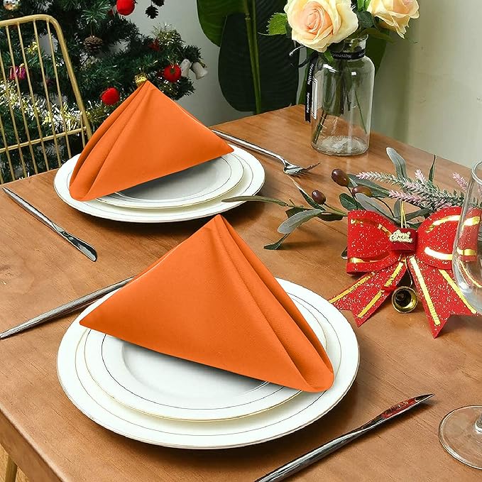 Ruvanti Cloth Napkins Set of 6, 18x18 Inches Napkins Cloth Washable, Soft, Durable, Absorbent, Cotton Blend. Table Dinner Napkins Cloth for Thanksgiving, Halloween Dinners Parties - Orange/Fall