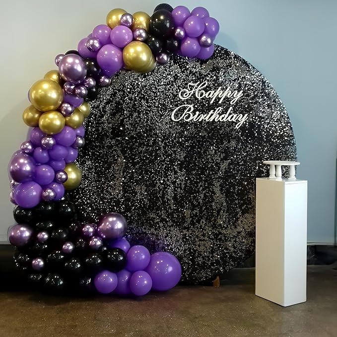 Purple Black and Gold Balloon Arch Kit Dark Purple and Gold Metallic Black Confetti Party Latex Balloons Garland for Women Wednesday Birthday Baby Shower Wedding Engagement Party Decorations
