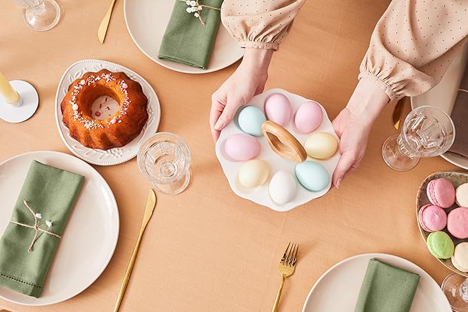 Ruvanti Premium Linen Napkins Set of 4-20x20 Inch, Classic Hemstitch, Mitered Corner Cloth Napkins ‎‎- Soft, Elegant Dinner Napkins Cloth Washable for Weddings, Parties, Everyday Use - Olive