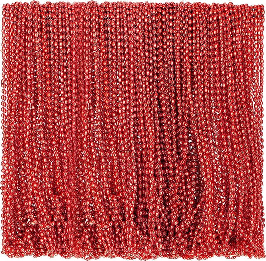 Riceshoot 200 Pcs Red Bead Necklace Bulk Mardi Gras Oval Beads Necklace Party Favors 33" 7mm Metallic Color Beaded Costume Necklaces for Halloween Christmas Festive Event Accessories