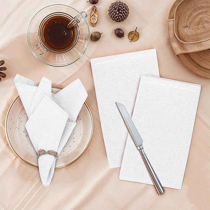 Ruvanti Cloth Napkins Set of 12, 18x18 Reusable Napkins Cloth Washable, Soft & Durable Table Napkin, Poly Cotton Fabric Dinner Napkins for Parties, Christmas, Thanksgiving, Weddings - White