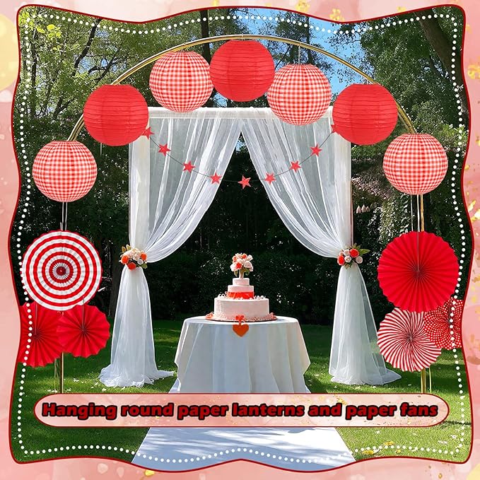 15Pcs Red Party Decorations Supplies Set, Hanging Red Paper Lanterns Paper Fans for Home Decor Birthday Wedding Graduation Picnic BBQ Baby Shower Pizza Party