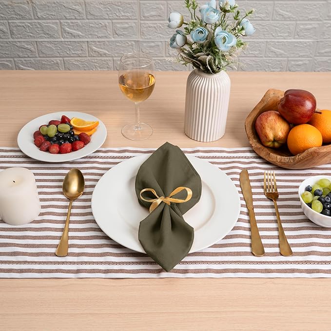 Blue Needles Solid Cloth Napkins Set of 12 Olive Green 100% Cotton Dinner Napkins 18x18 inches, Soft, Reusable, Absorbent, Washable Linen, Ideal for Fall Thanksgiving Events, Parties & Everyday Use