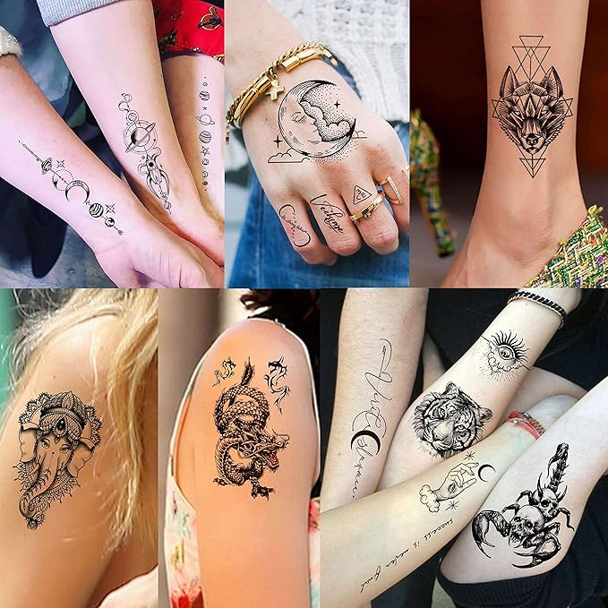 69 Sheets 3D Realistic Tiger Lion Temporary Tattoos For Women Forearm Men Arm, Half Sleeve Wolf Owl Skull Skeleton Waterproof Fake Tattoos For Adults Thigh, Black Animal Bulk Tattoo Sticker
