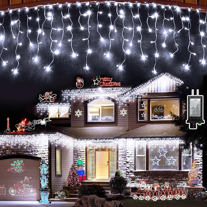 810 LED Christmas Lights Outdoor Indoor, 82ft Cool White String Lights with 180 Drops, 12 Modes Dimmable Curtain Lights with Timer, Waterproof Twinkle Fairy Lights for Bedroom Window Xmas Decor