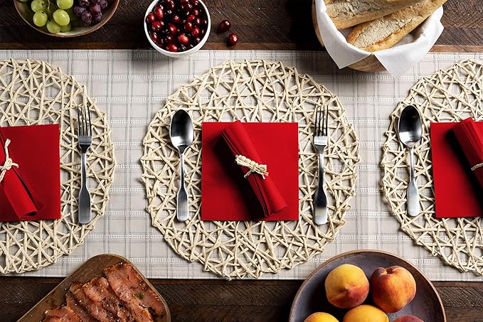 Linen-Feel Colored Paper Napkins - Decortive Cloth-Like RED Luncheon Napkins - Soft And Absorbent. For Kitchen, Party, Wedding, Dinner Or Any Occasion. (Pack of 50)