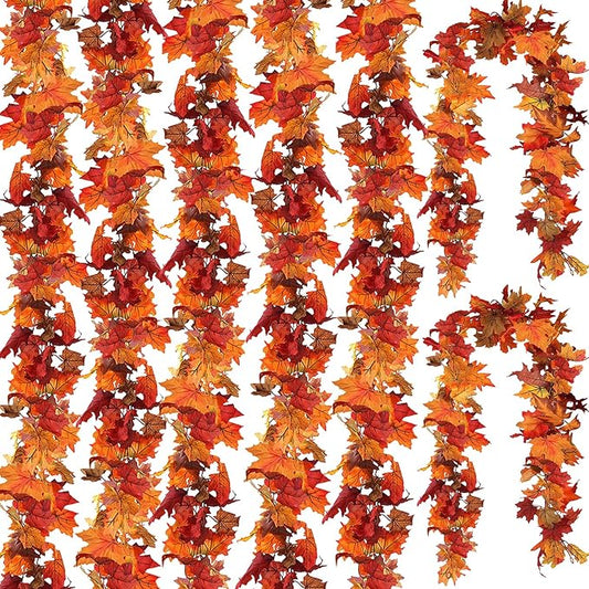 CQURE 7 Pack Fall Leaf Garland, Total 41.3Ft Artificial Fall Vines Autumn Garland Fall Maple Leaves Thanksgiving Decor for Home Wedding Fireplace Christmas