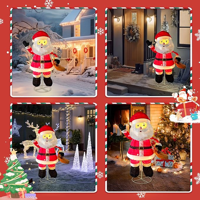 LED Lighted Christmas Santa Claus Outdoor: JALUNIVERSAL TRI 48 Inch Christmas Santa Holiday Yard Decorations - Plug in for Holiday New Year Winter Lawn Garden - for Front Yards Patio