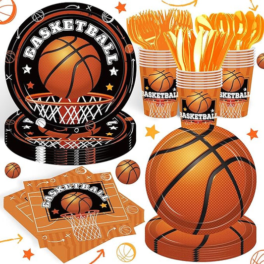 140pcs Basketball Birthday Party Supplies Basketball Sports Theme Birthday Party Supplies Tableware Set, Include Basketball Plates and Napkins Set for Boy Basketball Party Decorations Serves 20