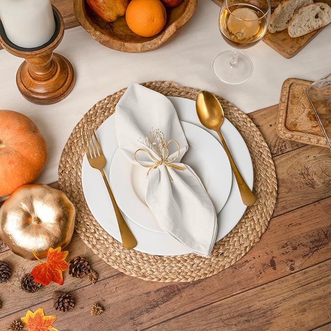 Blue Needles Solid Cloth Napkins Set of 6 Cream 100% Cotton Dinner Napkins 18x18 inches - Soft, Reusable, Absorbent & Washable Fall Thanksgiving Linen, Ideal for Events, Parties & Everyday Use