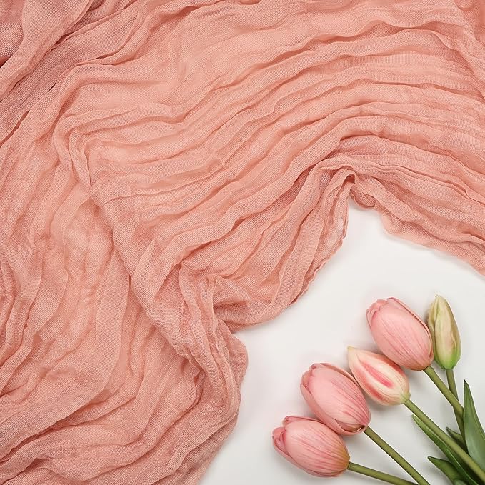6 Pack Peach Cheesecloth Table Runner 10FT Boho Cheese Cloths Gauze Fabric Table Runners 120 Inch Rustic Sheer for Wedding Birthday Party Baby Shower Centerpiece Home Decorations