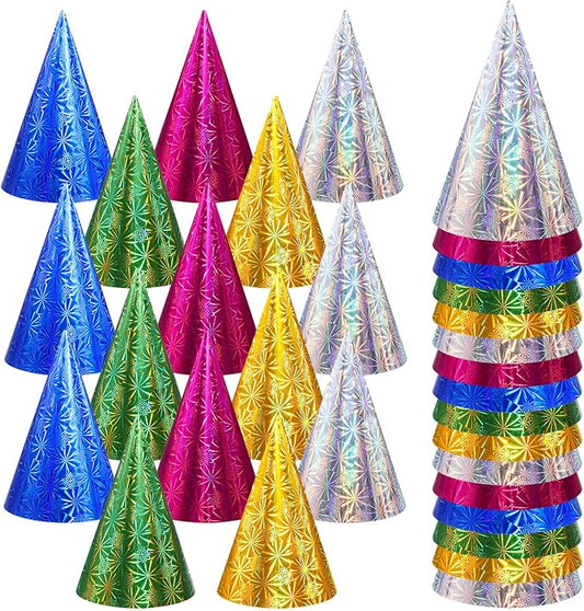 JaGely 100 Pieces Colorful Birthday Party Hats Metallic Foil Cone Hat for Christmas New Year Party Supplies, 5 Colors