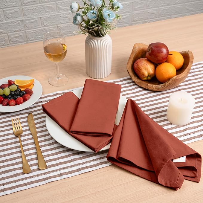 Blue Needles Solid Cloth Napkins Set of 12 Rust 100% Cotton Dinner Napkins 18x18 inches - Soft, Reusable, Absorbent & Washable Fall Thanksgiving Linen, Ideal for Events, Parties & Everyday Use