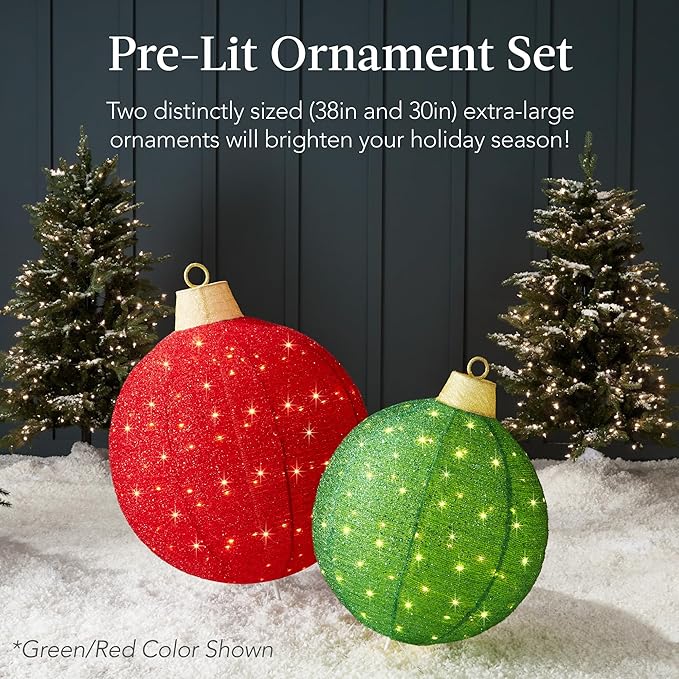 Best Choice Products 2pc Lighted Pop-Up Outdoor Christmas Ornament Set, Holiday Ball Decoration w/ 180 LED Lights, 8 Light Functions - Gold/White