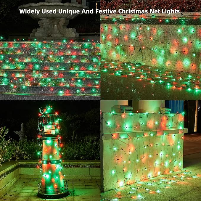Led Christmas Net Lights Red and Green Outdoor Christmas Lights 160LED 5ftx7ft, Waterproof Outdoor Indoor Fairy Mesh Net Light for Xmas Party, Yard, Patio, Trees, Shrubs, Bushes Decorations