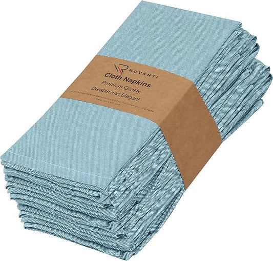 Ruvanti Cloth Napkins Set of 12, 18x18 Inch Napkin Cloth Washable, Soft & Durable, Poly Cotton Dinner Napkins for Parties, Thanksgiving & Weddings - Baby Blue