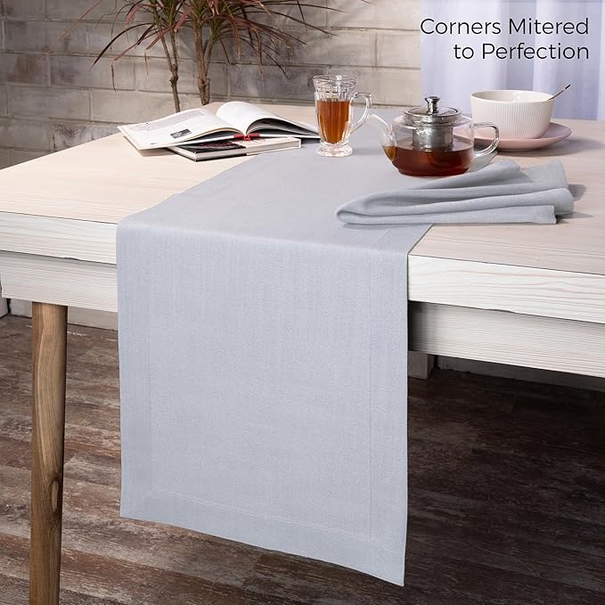 D'Moksha Homes Light Grey Table Runner 14 x 60 Inch - Faux Linen Table Runner - Wrinkle Resistant, Machine Washable Ideal for Dresser, Coffee Tables, Thanksgiving - 100% Recycled Fabric