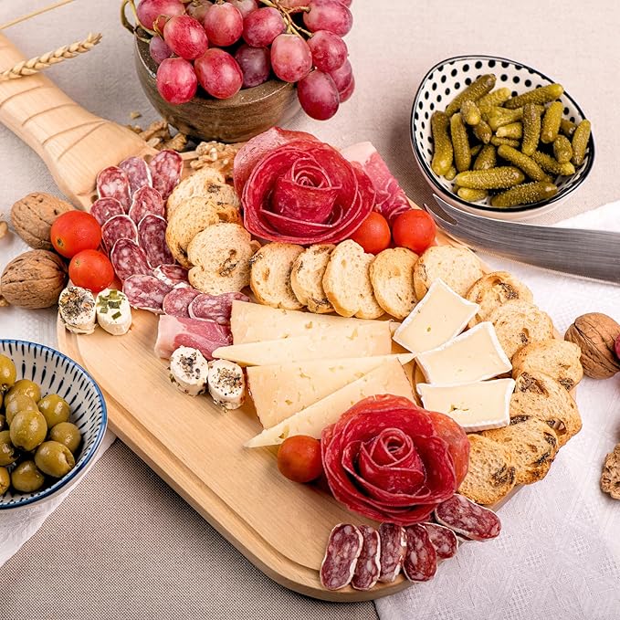 Pickleball Charcuterie & Cutting Board, Pickleball Gift, Partner Size - 17 x 8.5 x 0.75”, Birch Wood, Paddle Shape with Handle, Mineral Oil Finish