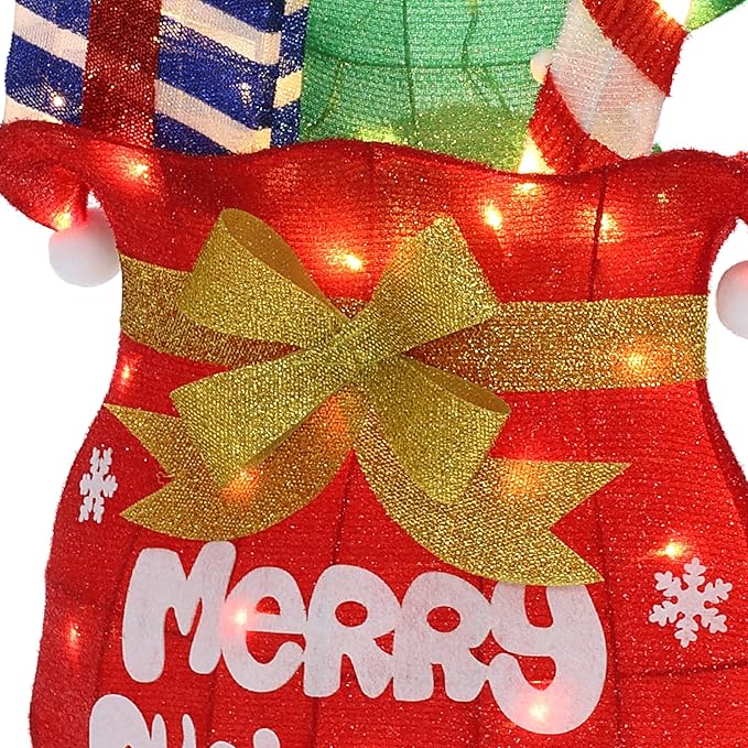 LuxenHome 3.5FT Lighted Christmas Outdoor Decorations, Colorful Santa's Gift Bag Indoor & Outdoor Holiday Yard Decor with 60 LED Lights, Plug-in Xmas Ornament for Holiday, Porch, Lawn, Garden Display