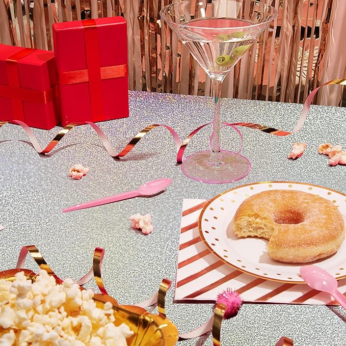 2 pcs Silver Holographic Tablecloths Shiny Disco Laser Table Cloths 40" x 108" Iridescence Plastic White Table Cover for Birthday Party Decoration Wedding Christmas Winter Grad Party Supplies