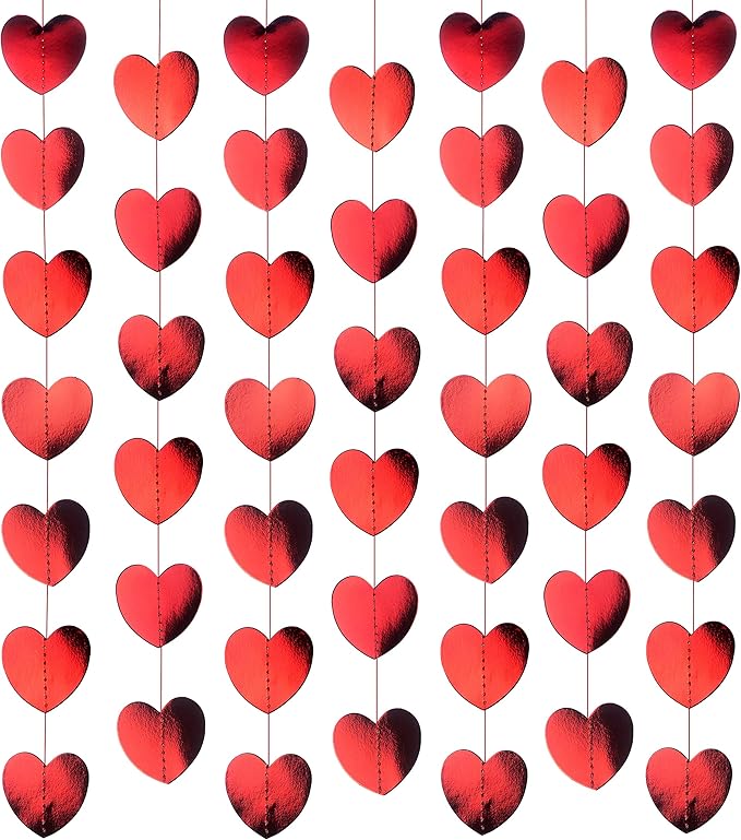 Red Heart Hanging Paper Garlands Decorations - Valentines Wedding Engagement Anniversary Bachelorette Party Ceiling Hangings Bridal Shower Birthday Party Favors Decorations, 52ft