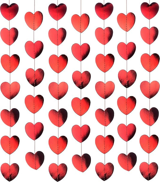 Red Heart Hanging Paper Garlands Decorations - Valentines Wedding Engagement Anniversary Bachelorette Party Ceiling Hangings Bridal Shower Birthday Party Favors Decorations, 52ft