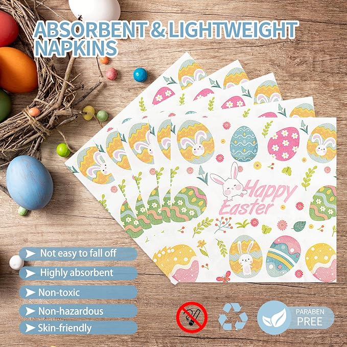 96Pcs Easter Paper Plates and Napkins - Easter Eggs Themed Tableware Set Include 7 & 9Inch Paper Plates Napkins Forks Disposable Decoration Supplies for Kid's Birthday Party, Serve 24