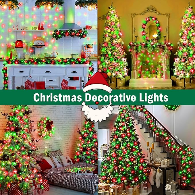 SAUIRS 197FT 500 LED Christmas Lights Outdoor String Lights with 8 Modes Timer Waterproof Fairy Light Plug in for Outside Indoor Party Xmas Palm Tree Yard Wedding Decoration(Red and Green)