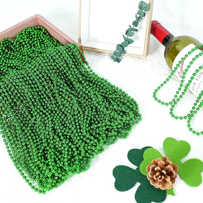SHAOQINLIN 30 PCS St. Patricks Day Beads Necklace, 33" Green Mardi Gras Beads Christmas Necklaces Irish Saint Patricks Necklaces for St. Patricks Day Mardi Gras Parade Throws Birthday Party Favors