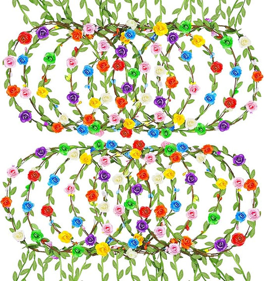 Assorted Colored Flower Crown, Wreath Headband Floral Headpiece Party Festivals, Garland Multicolor Headbands